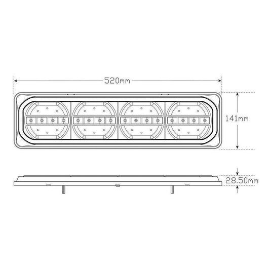 LED Autolamp 12/24V Stop/Tail/Sequential Indicator & Reflector Taillight 193x123x26mm