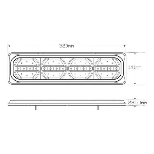 LED Autolamp 12/24V Stop/Tail/Sequential Indicator/Reverse/Reflector Taillight 193x123x26mm