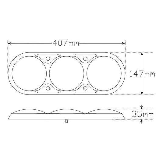 LED Autolamp 12V Combination Stop/Tail/Indicator Taillight Color Lense Black 407x147x35mm