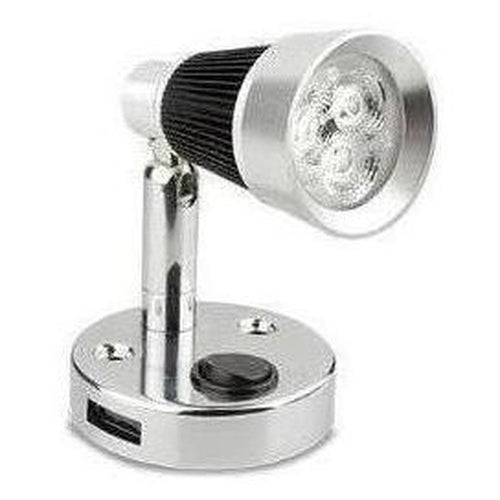 LED Autolamp 12V Interior Reading Light with USB Port Silver Aluminium
