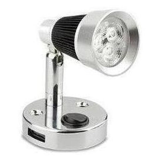 LED Autolamp 12V Interior Reading Light with USB Port Silver Aluminium