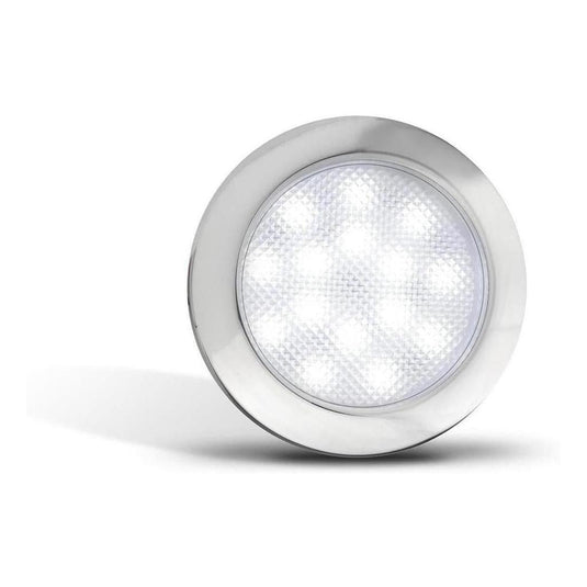 LED Autolamp 12V Round Interior Cool White Lamp with Chrome Bezel Blister