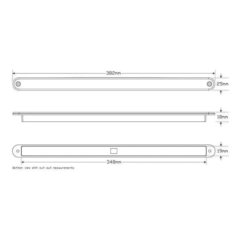 Load image into Gallery viewer, LED Autolamp 12V Stop Stop/Tail Strip Lamp 18 Square LEDs Recessed Mount 382mm
