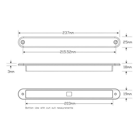 LED Autolamp 12V Strip Rear Amber Indicator 237x25x3mm