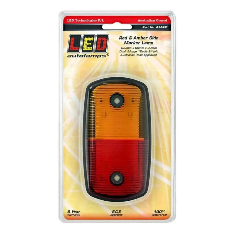 Load image into Gallery viewer, LED Autolamp 12V/24V Amber/Red Low Profile Side Marker 120X64X22mm
