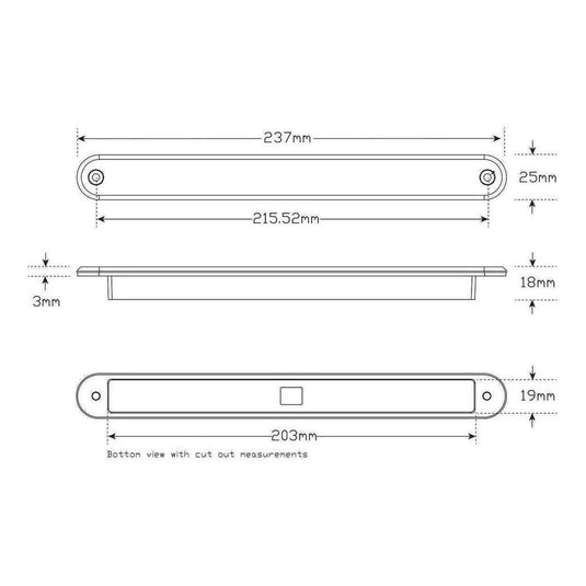 LED Autolamps 12V Sequential Amber Indicator Strip Light 237x25x3mm