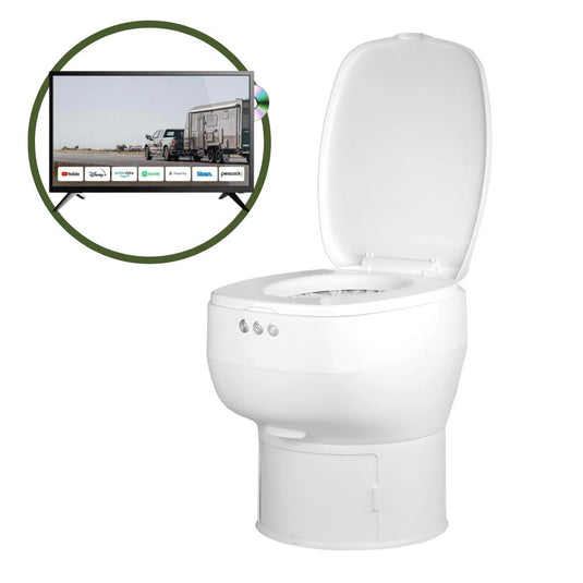 LooSeal Elite Auto Sealing Waterless Toilet White Inc Bonus 32 Inch 81cm TV