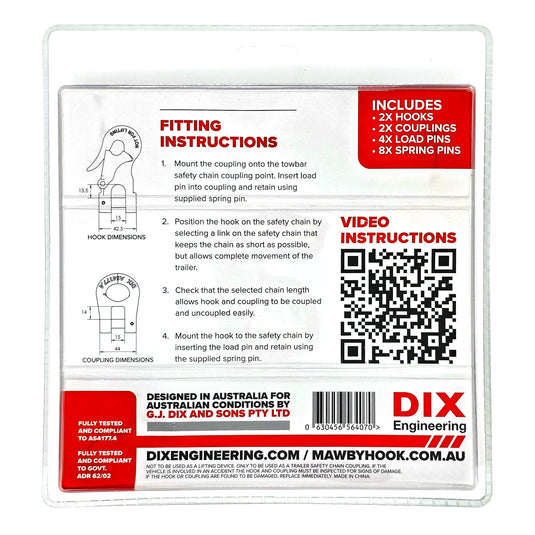 Mawby Hook Trailer Safety Chain Coupling 3.5T 13mm Throat Pair