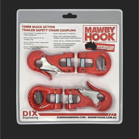 Mawby Hook Trailer Safety Chain Coupling 3.5T 13mm Throat Pair