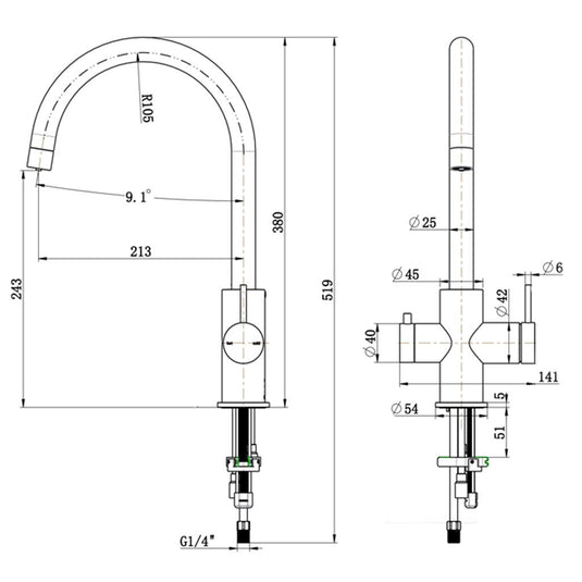 Mica 3-Way Filter Gooseneck Kitchen Tap Sink Mixer Dusk Bronze