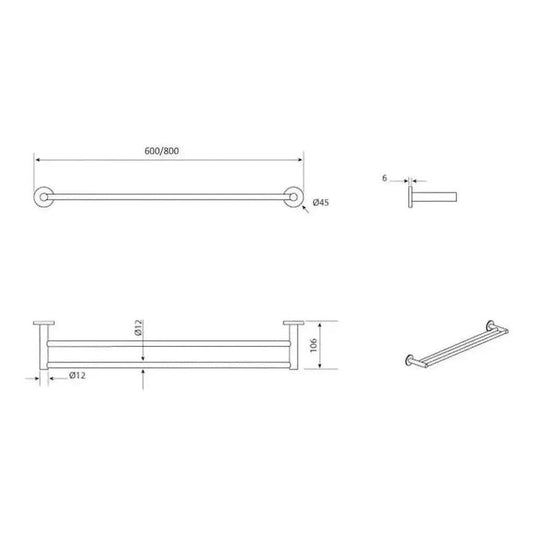 Mica Double Towel Rail 600mm Black