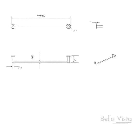 Mica Single Rail Towel Rack 600mm Black