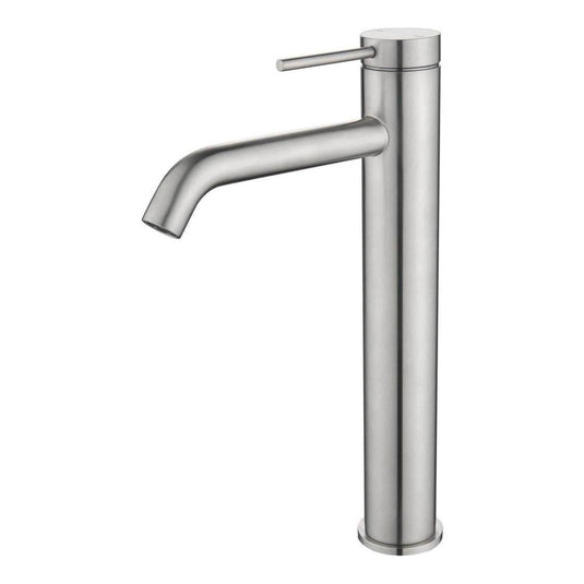 Mica Tall Basin Sink Tap Mixer Curved Spout Brushed Nickel