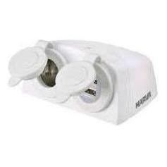 Narva 12v Surface Mount Accessory Socket & Dual USB Port White