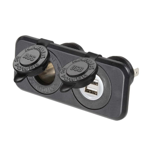 Narva Flush mount Accessory Socket & Dual USB Port Black