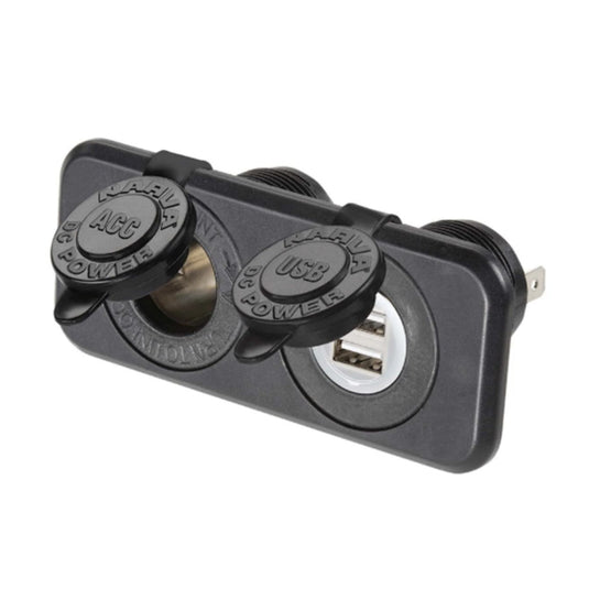Narva Flush mount Accessory Socket & Dual USB Port Black