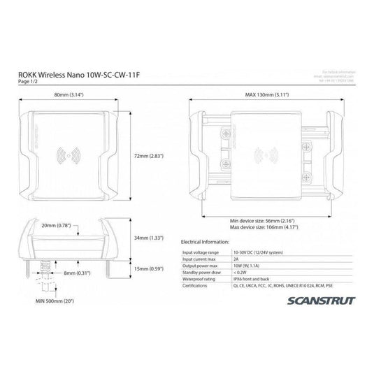 Scanstrut ROKK 12/24V 10W Compact Waterproof Wireless Mount Phone Charger