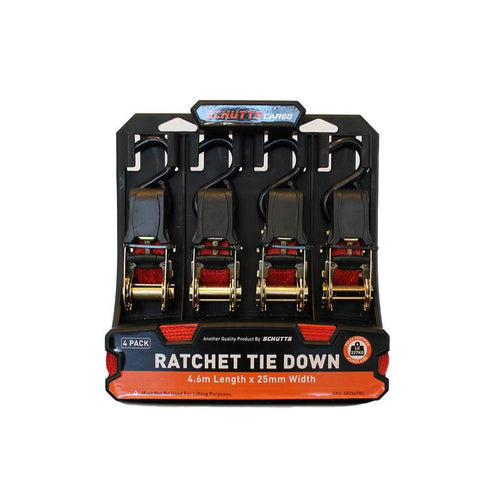 Schutts Quick Release Ratchet Tie Down 25mm x 4.6m x 4 Pack