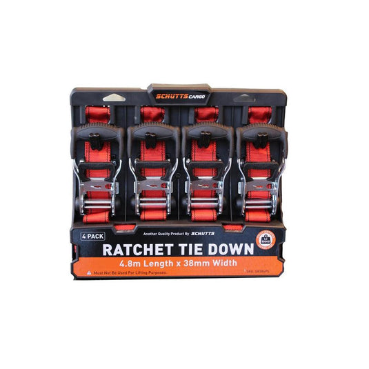 Schutts Quick Release Ratchet Tie Down 38mm x 4.8m x 4 Pack