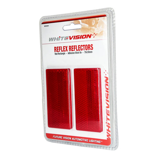 Whitevision Red Reflector 70 x 30 x 7.5mm Inc Adhesive Backing 2 PCS Blister