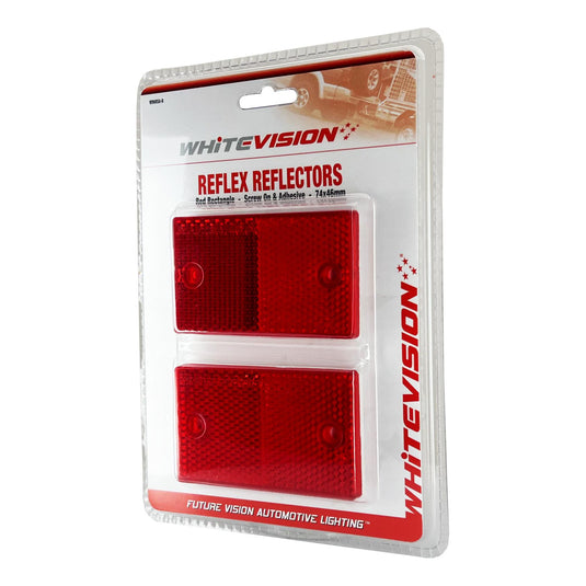 Whitevision Red Reflector 75 x 46 x 7.5mm Inc Adhesive Backing & Screw Mount 2 PCS Blister